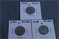 Set of 3 V-Nickels 1906-1908