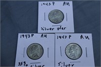 Set of 3 Silver 1943 War Nickels