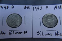 Set of 2 Silver 1943 War Nickels