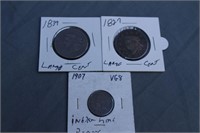 Indian Head Penny and 2 Large Pennies