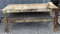 (CC)  Welded Steel Work Bench w/ Plywood Shelf &