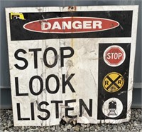 (CC) Railroad Danger Stop, look, Listen Sign.