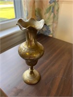 Etched brass bud vase