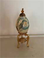Vintage egg on gold tone stand