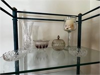Glass Pedestal w Amethyst, crystal vase candy dish
