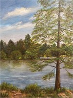 LAKE, Framed Oil on Canvas by B. Strawther