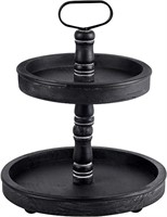 Wooden two tiered tray decortive tray black
