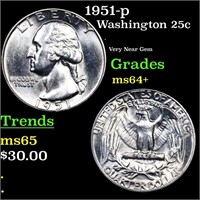 1951-p Washington Quarter 25c Grades Choice+ Unc