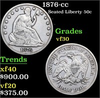 1876-cc Seated Half Dollar 50c Grades vf++