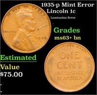 1935-p Lincoln Cent Mint Error 1c Grades Select+ U