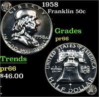 Proof 1958 Franklin Half Dollar 50c Grades GEM+ Pr