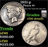 1921-p Peace Dollar $1 Graded vf30 details By SEGS