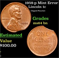 1958-p Lincoln Cent Mint Error 1c Grades Choice Un