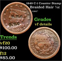 1849 Braided Hair Half Cent C-1 Counter Stamp 1/2c