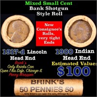 Mixed small cents 1c orig shotgun roll, 1917-d Whe