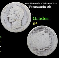 1894 Venezuela 2 Bolivares Y-23 Grades g, good