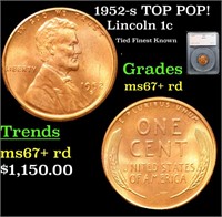 1952-s Lincoln Cent TOP POP! 1c Graded ms67+ rd By