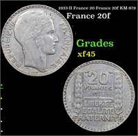 1933-II France 20 Francs 20f KM-879 Grades xf+