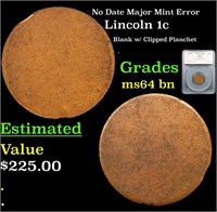 No Date Lincoln Cent Major Mint Error 1c Graded ms