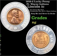 1958-d Lucky Penny Lincoln Cent Ft. Wayne Indiana