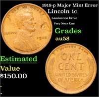1918-p Lincoln Cent Major Mint Error 1c Grades Cho