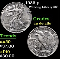 1936-p Walking Liberty Half Dollar 50c Grades AU D
