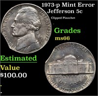 1973-p Jefferson Nickel Mint Error 5c Grades GEM+