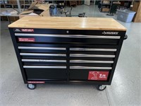 Husky 9 drawer 46x18 wood top mobile toolbox