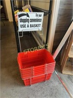 6 Red Shopping Baskets & Stand