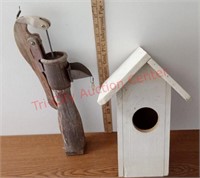 Bird house and decorative wood well pump