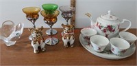 Farberware Glasses, tea set & Foo Dogs