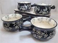 4 Temptations Floral Lace Handled Soup Bowls Set