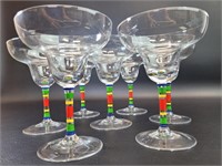 7 Margarita Glasses w/ Colorful Stems