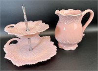 Pink Ceramic Pitchers & 2 Tier Leaf Cookie Tray