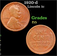 1920-D Lincoln Cent 1c Grades f+