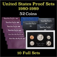Group of 10 United States Mint Proof Sets 1980-198