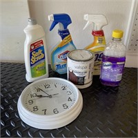 Cleaning Supplies w/ Sterling & Noble Clock