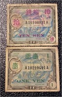 Military Notes One Yen & Ten Sen