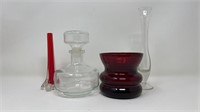 Vintage Red Clear Vases Decanter