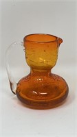 Blenko Orange Crackle Glass Art Pitcher