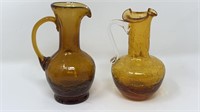 Amber Crackle Glass Pitchers as found IMO Blenko