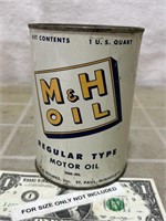 Vintage M&H motor oil advertising quart tin can