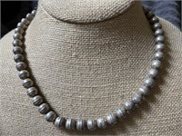 Vtg Sterling Silver Navajo Pearl Necklace - 17in