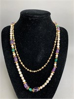 Pair of Fancy Gemstone Costume Jewelry Necklaces