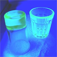 2 Vtg Green Glow Vaseline Uranium Shot Glasses