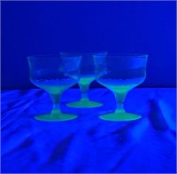 3 Vtg Green Vaseline Uranium Glass Desert Cups