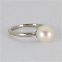 Zales 14k White Gold & Pearl Ring - Size 6-1/2