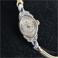 Bulova 10k Gold Plated & Diamond Chip Wristwatch