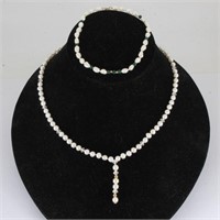 14k Gold Clasp Pearl Necklace & Bracelet