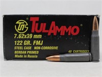 (40 Rds) TulAmmo 7.62x39MM 124 Gr FMJ Ammo